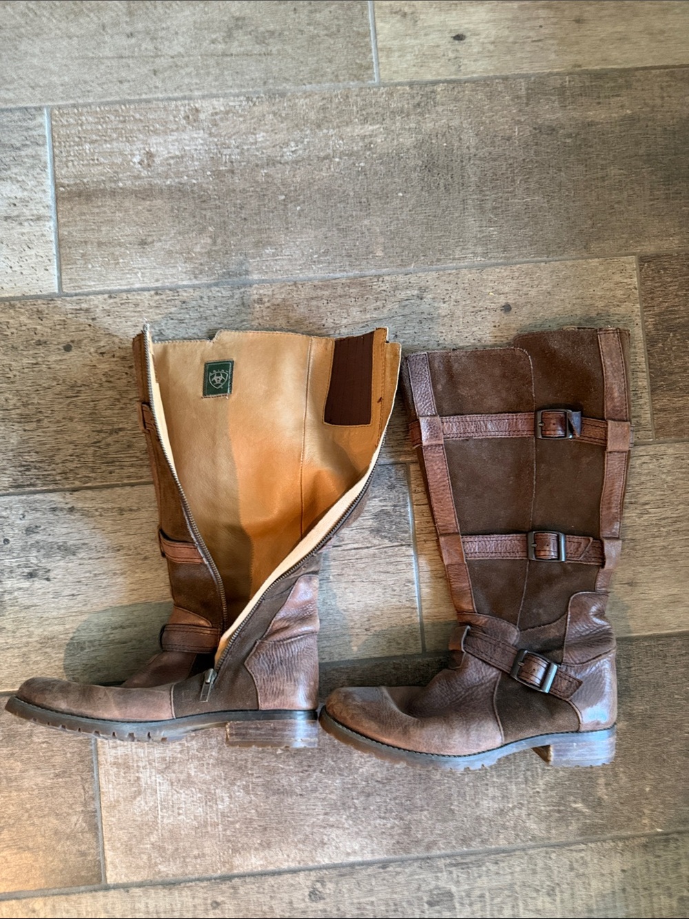 Ariat Brown Suede & Leather Buckle Mid-Calf Boots